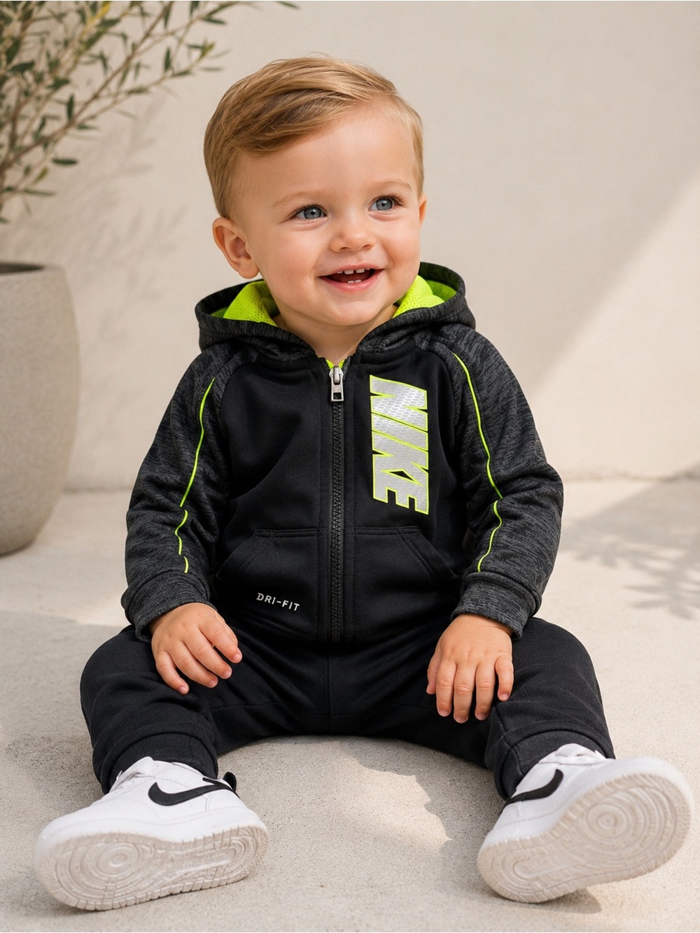 Nike Black & Neon Green Baby Zip Hoodie Jumpsuit